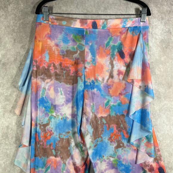 Love Highlight Pants Cover Up Womens XL Multicolor Mesh Sheer Ruffle Psychedelic - Picture 4 of 11